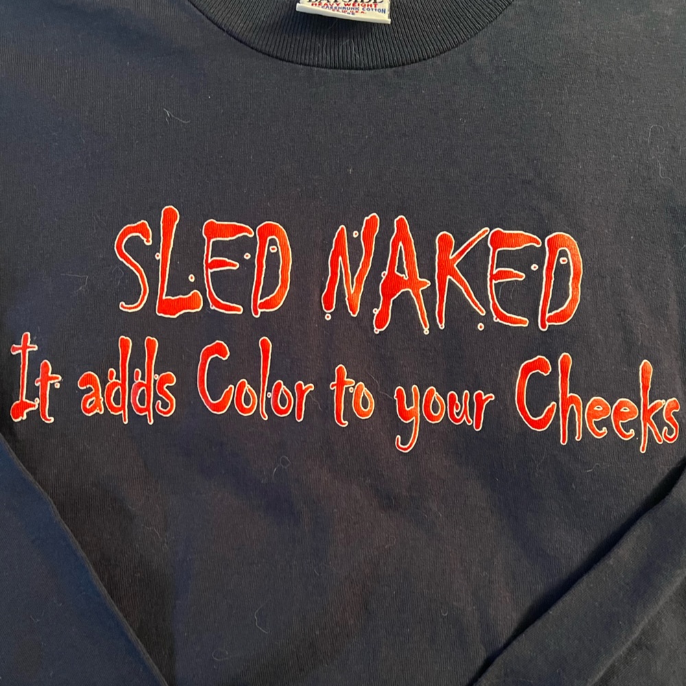 Bayside Navy " Sled Naked" Navy Long Sleeve Graphic Tee Size: Large - Picture 5 of 8